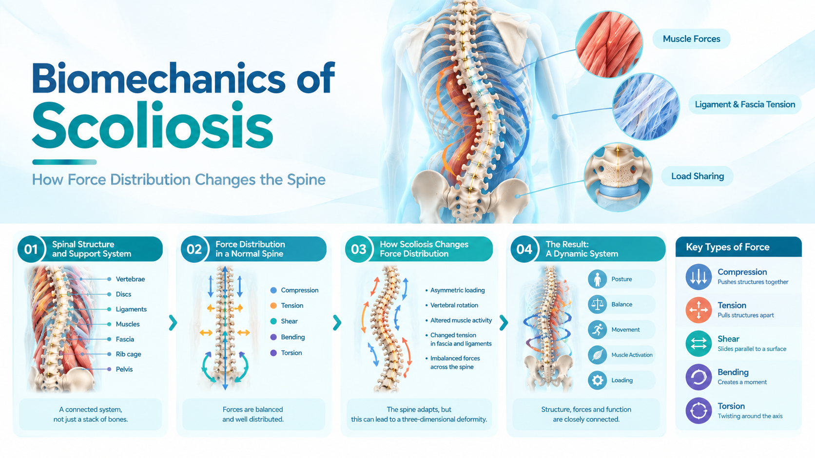 Biomechanics of Scoliosis: How Force Distribution Changes the Spine — featured image