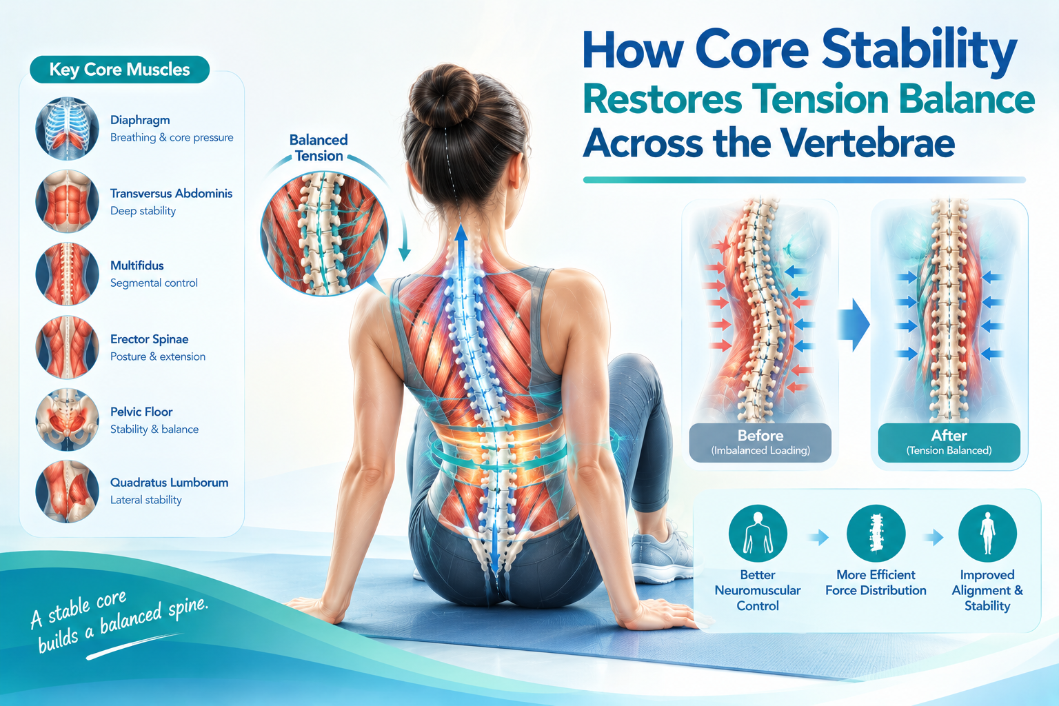 How Core Stability Restores Tension Balance Across the Vertebrae